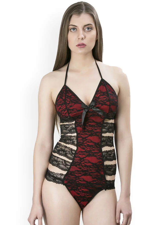 PRIZO PRIZO Women Halter Neck Baby Doll in Black and Red